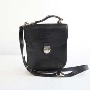 Oroton Black Leather Shoulder Crossbody Bag Flap Turnlock Top Handle Saddlebag